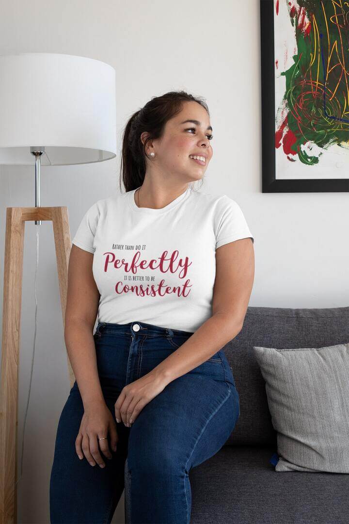 T-shirt femme blanc 'Perfectly consistent'