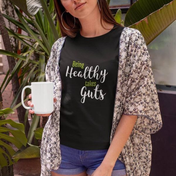 T-shirt femme noir 'Being healthy takes guts'