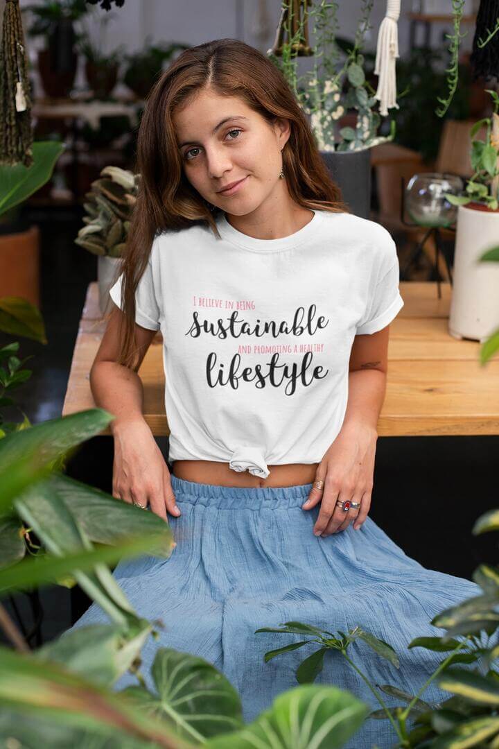 T-shirt femme blanc 'Sustainable lifestyle'