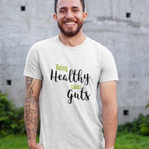 T-shirt homme blanc 'Being healthy takes guts'