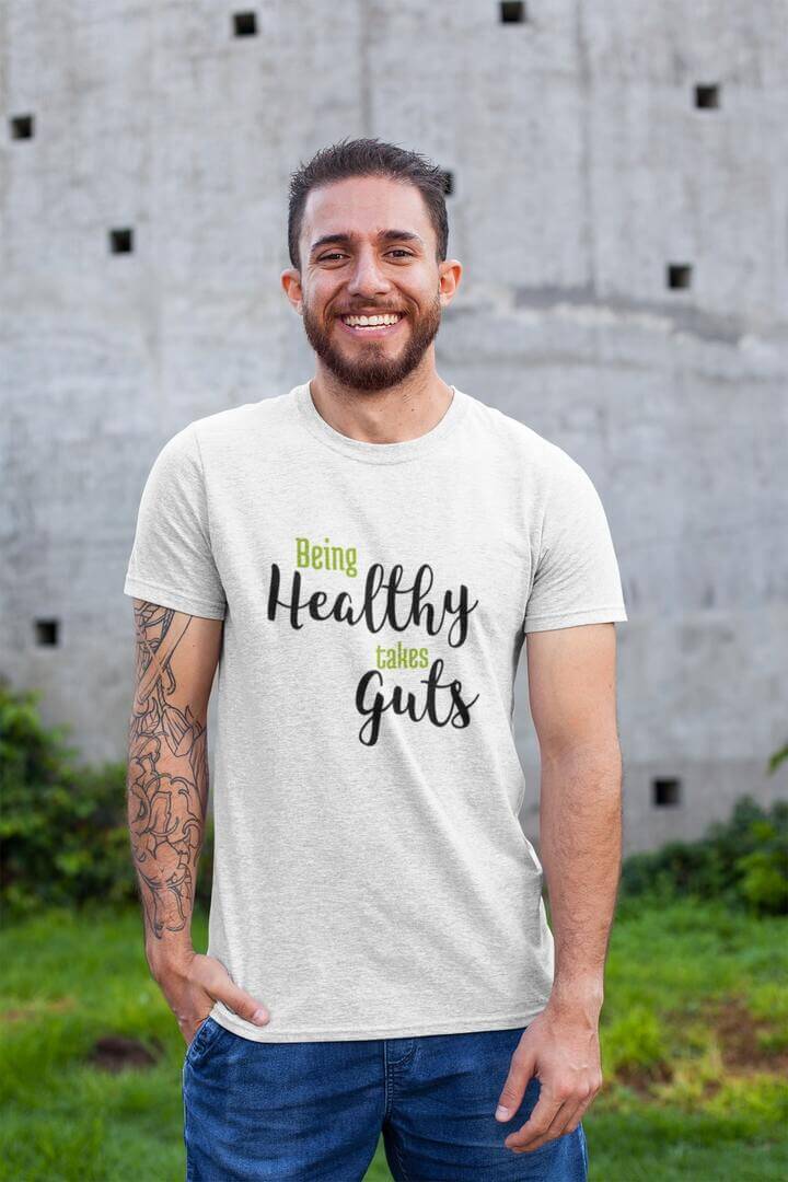 T-shirt homme blanc 'Being healthy takes guts'